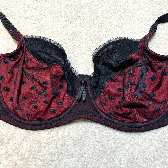 Parfait Red Black Lace Trim Bra Women Underwire Bra 32H - Picture 9 of 10